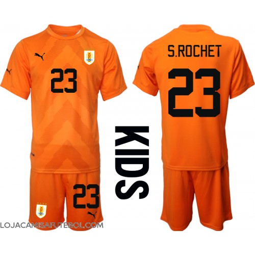 Camisa de Futebol Uruguai Sergio Rochet #23 Goleiro Equipamento Secundário Infantil Mundo 2022 Manga Curta (+ Calças curtas)